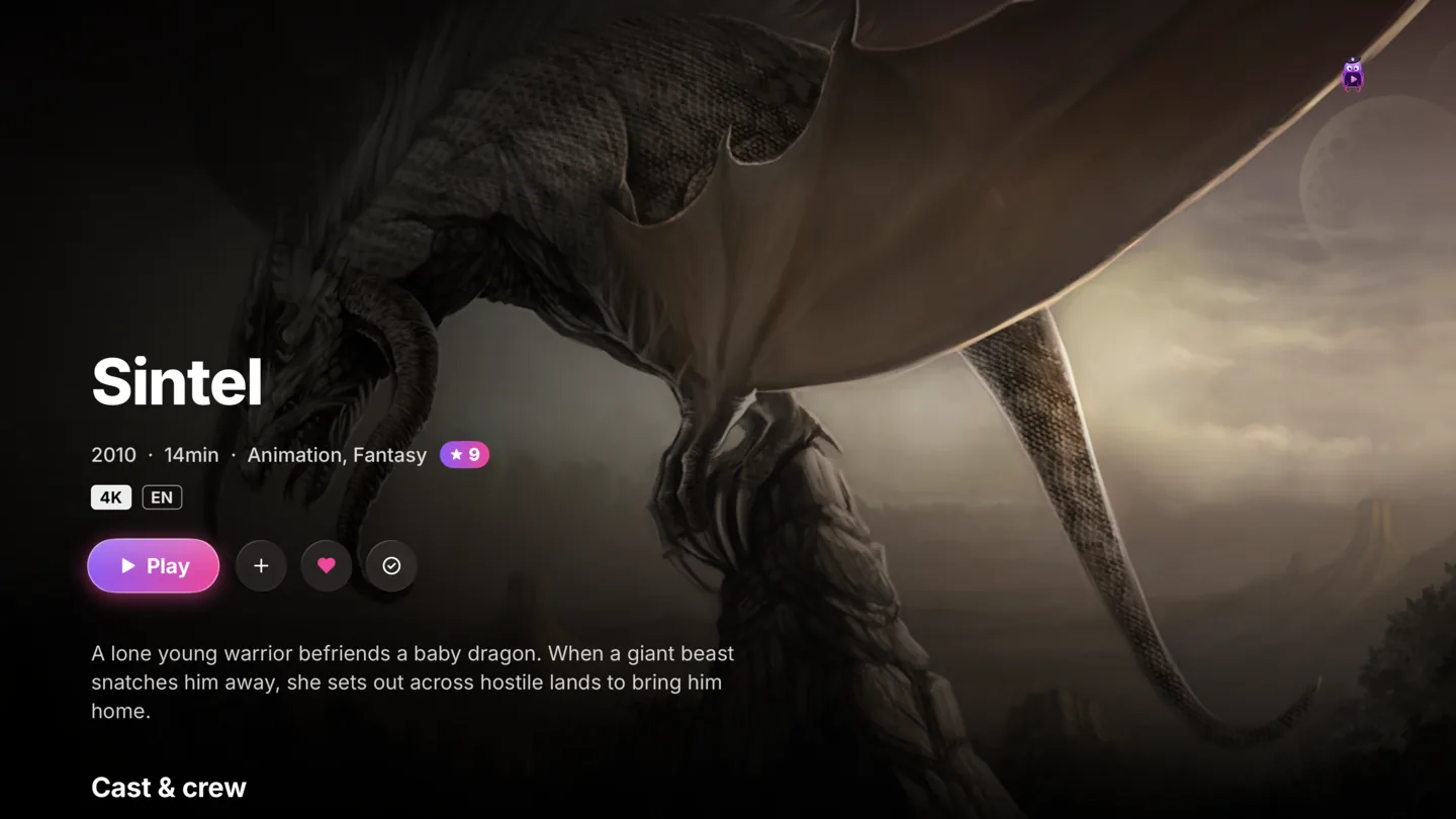 Tentacle TV on Apple TV: the Sintel detail page