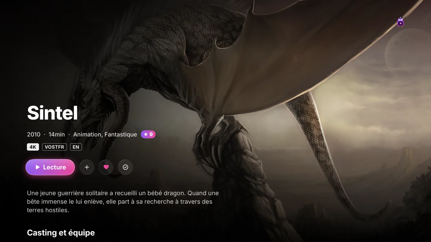 Tentacle TV on Apple TV: the Sintel detail page