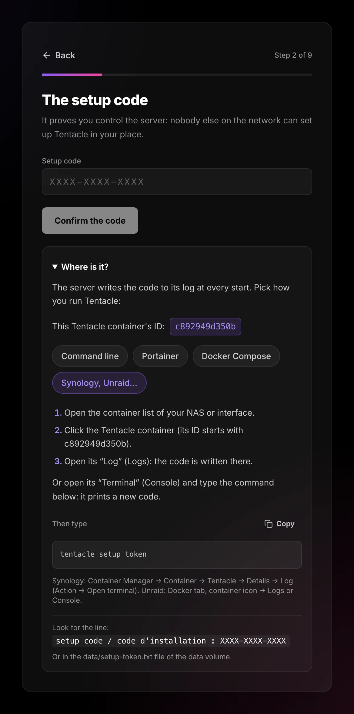 Synology, Unraid tab of the code help