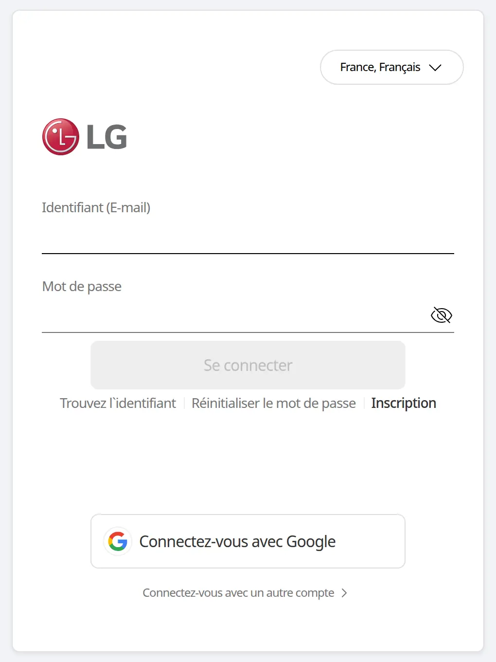 LG account sign-in page with the Sign up link