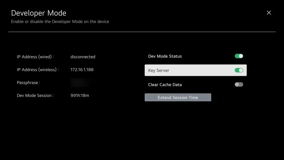 Developer Mode with Key Server switched on