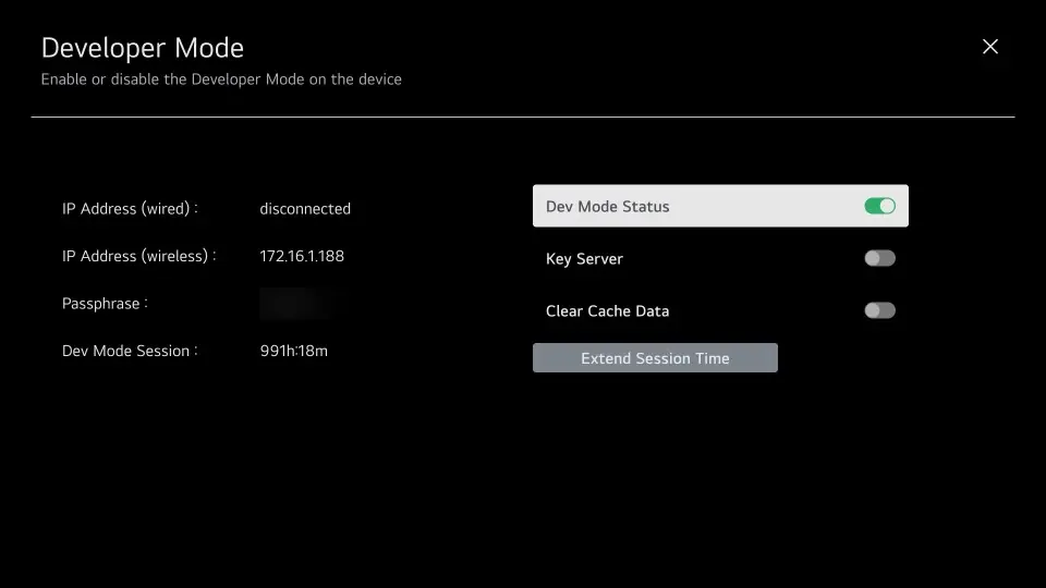 Developer Mode with Dev Mode Status switched on