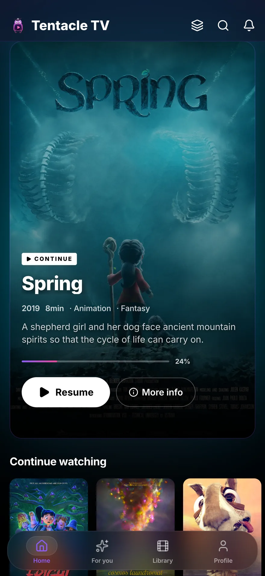 Tentacle TV on a phone