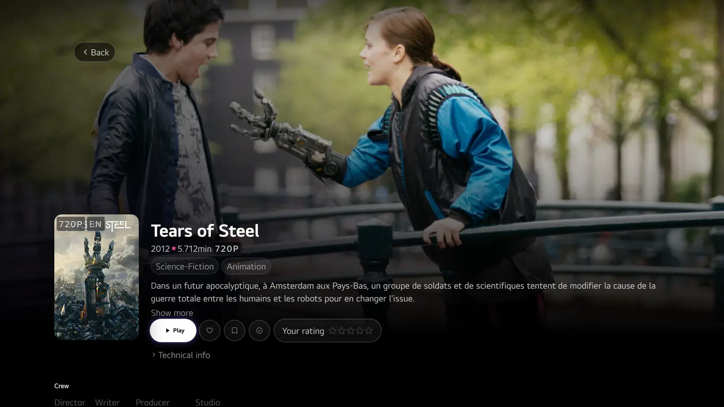Film detail page on the TV