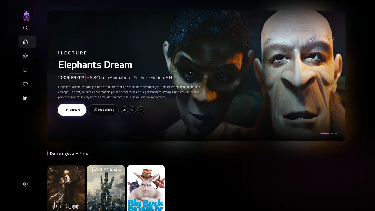 Tentacle TV running on an LG TV (webOS 6 emulator)