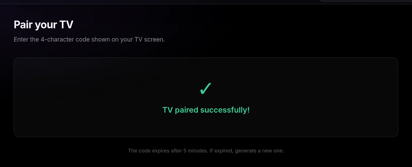 Confirmation: TV paired successfully