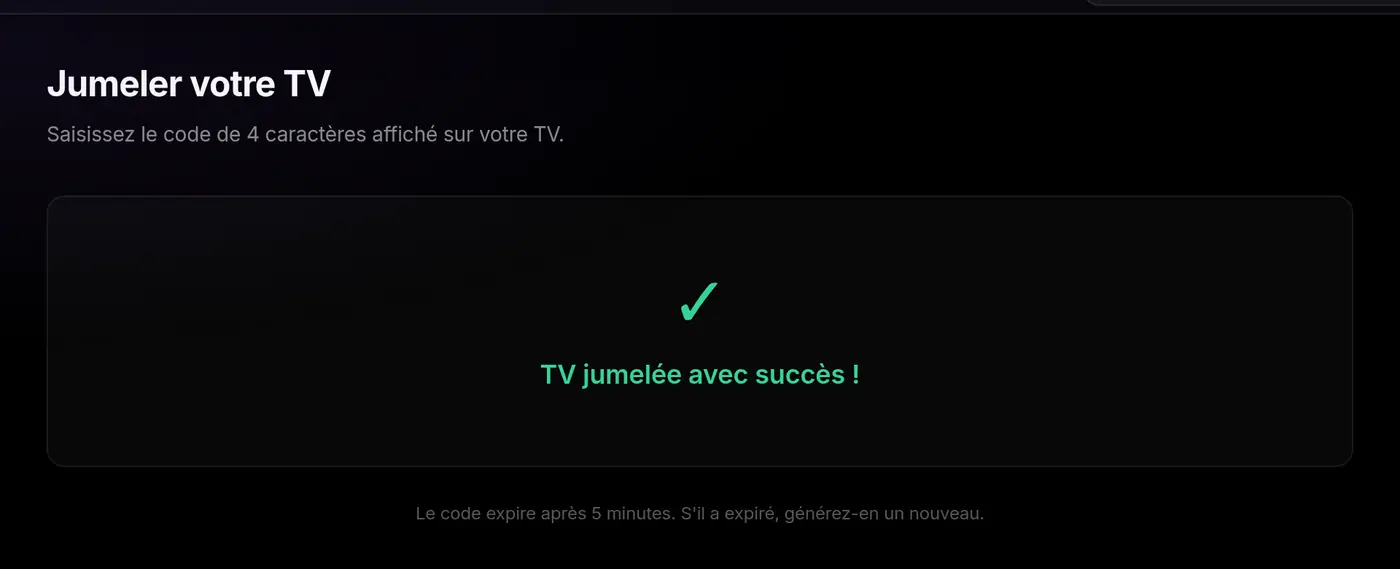 Confirmation: TV paired successfully