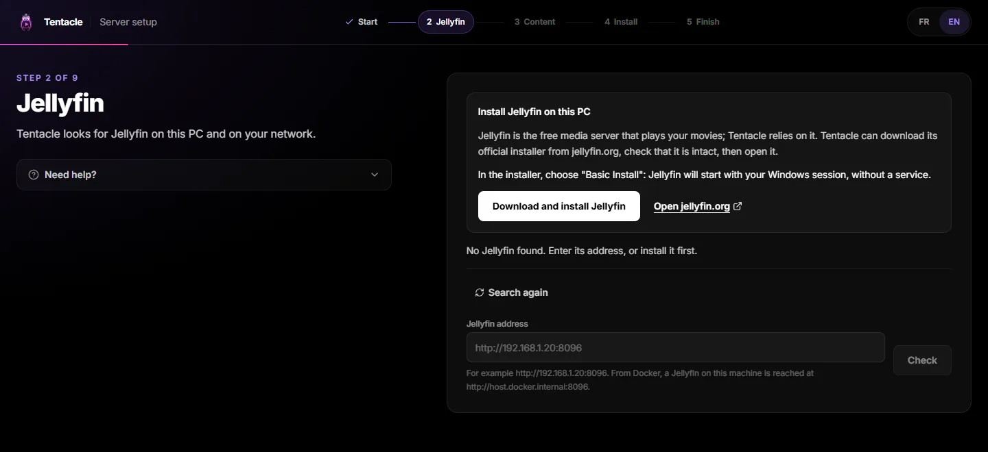 The Jellyfin step on a PC without Jellyfin: “Download and install Jellyfin” and “Open jellyfin.org”