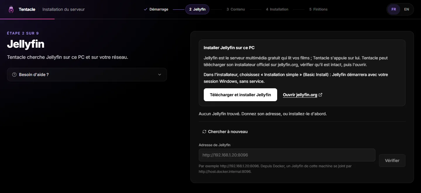 The Jellyfin step on a PC without Jellyfin: “Download and install Jellyfin” and “Open jellyfin.org”