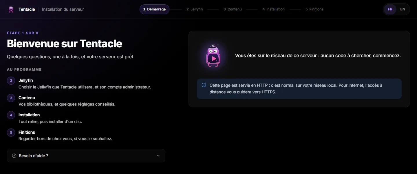 The wizard’s welcome screen: you’re on this server’s network, no code to look for