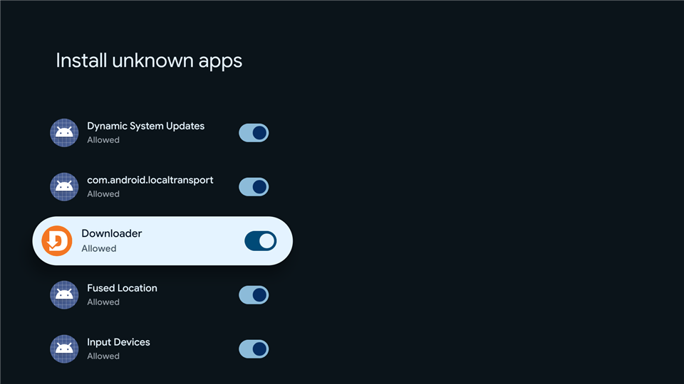 Enable Downloader in Install unknown apps