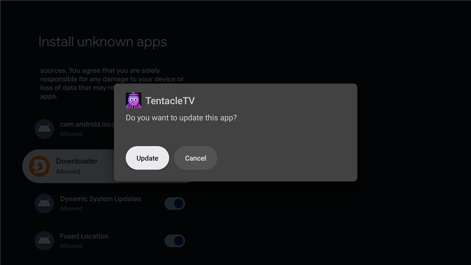 Install Tentacle TV confirmation